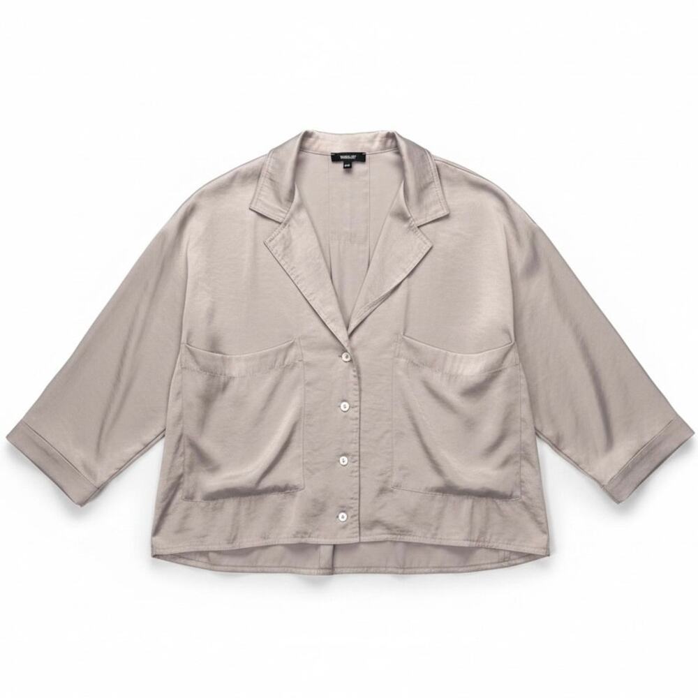 WISHLIST Women's SATIN LOUNGE Top ROLL TAB Sleeve CHAMPAGNE Color Size M/L